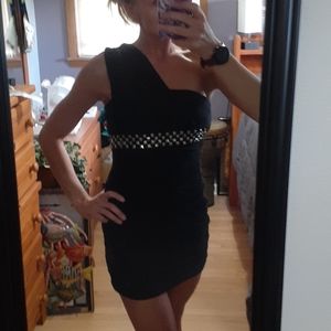 Womens one shoulder black dress